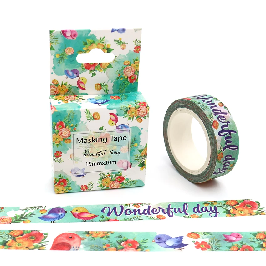 

15mm*10m Box Package Flower And Bird Washi Tape Excellent Quality Colorful Paper Masking Tape DIY Decorative Tapes