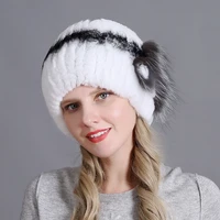 russian winter women hat rex rabbit beanie patchwork fox fur skullie lady fashion wool knitting headwear warm cotton cap
