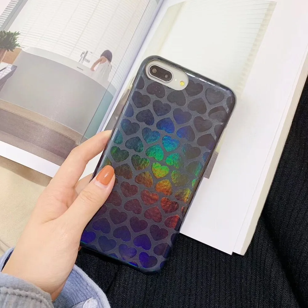 HUANQING Luxury laser love cell phone case For X XR XS Max fashion iPhone 6 6S 7 7Plus 8 8Plus dream Protective Cover |