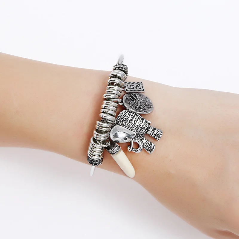 Retro Adjustable Bangles For Women Vintage Silver Color Elephant Femme Bracelet Charm Jewelry Gift | Украшения и аксессуары