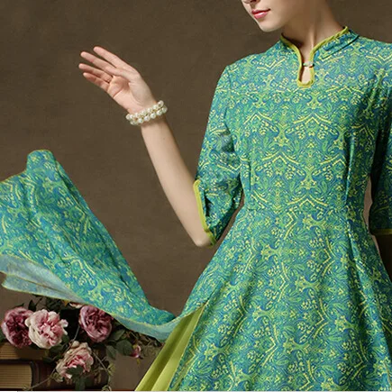 

Autumn Women Dresses cheongsam three quarter Vintage Long Fashion New Arrivals Casual Woman Retro Chiffon Maxi Dress