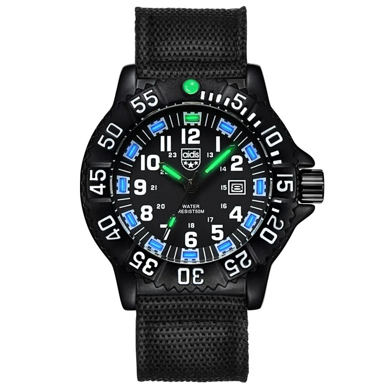 Black-blue Роскошный Открытый Спорт Кварц часы нейлона Luminous Мужские часы Специальная военная форма Смотреть - Цвет: Black-blue