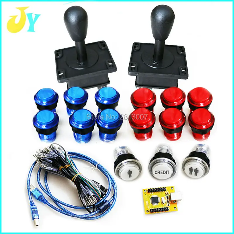 DIY Arcade Kit Jamma Mame With PC PS/3 2 IN 1 USB Encoder Board + Arcade Joystick +33 mm LED Push Button + 1p 2p CREDIT
