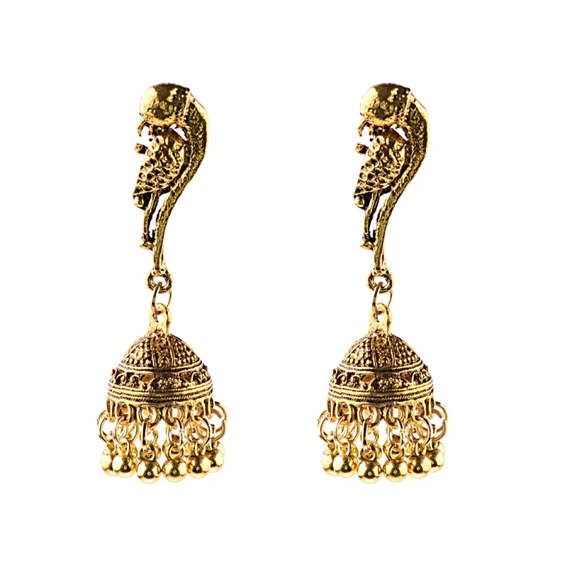 OIQUEI цыганские индийские Jhumka ювелирные изделия Богемия этнические золотые металлические в форме птиц Большие колокольчики Висячие серьги для женщин pendientes Mujer - Окраска металла: HXE080-1