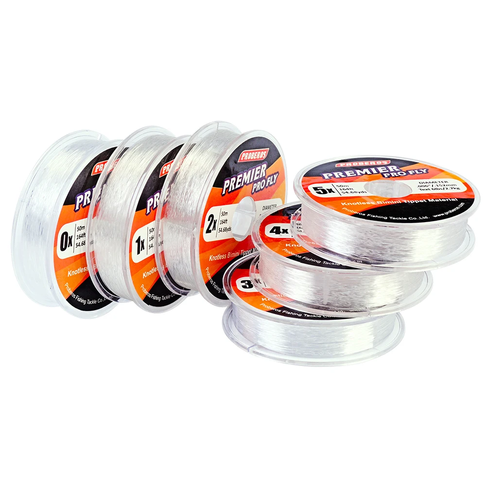 5 шт. PRO BEROS бренд Pro Серия Fly Line 50 м/164FT 0X-5X лидер ловли рыбы нахлыстом и палантин