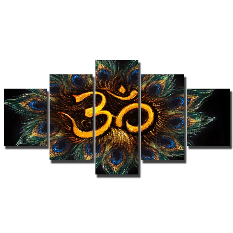 Artryst 5 piece Canvas print wall art Yoga poster HD picture Peacock OM Number decoration painting for living room decor WY232 | Дом и сад