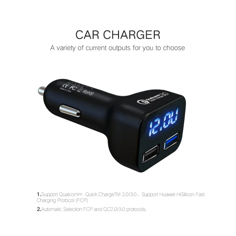 Автомобильное зарядное устройство 4 в 1 с 2 USB портами и термометром|Зарядные