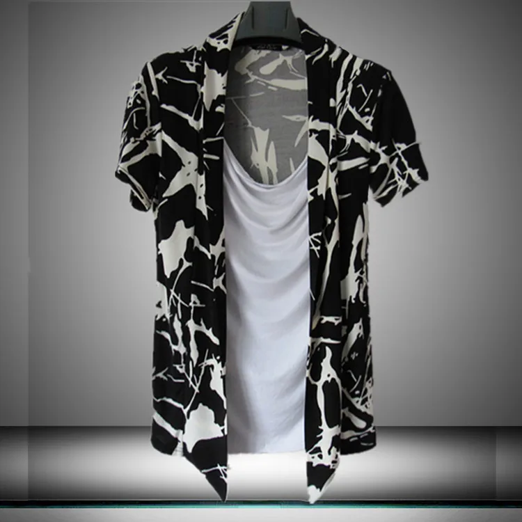 Новинка 2016 летние повседневные мужские футболки из двух частей с цветочным