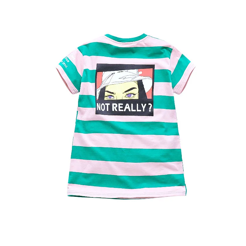 Хлопковая футболка летнее платье в полоску Забавный принт повседневная одежда