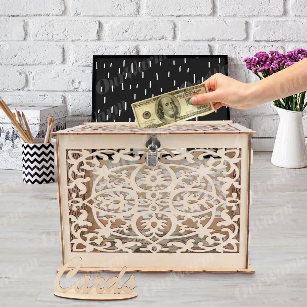 OurWarm DIY коробка для свадебных подарков деревянная денег с замком красивые