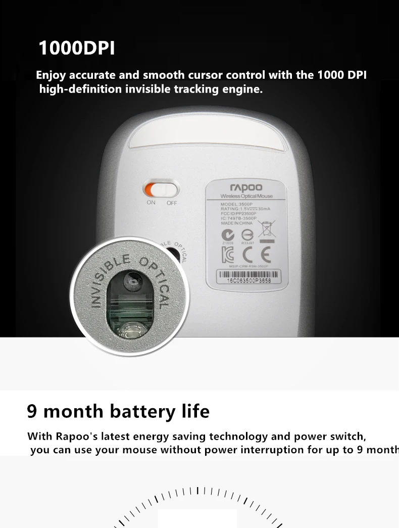 Rapoo 3500P тонкая 5G оптическая беспроводная мышь 1000 dpi мультяшная офисная компьютерная домашняя мышь