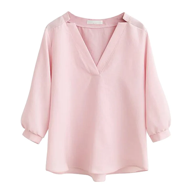 Женская футболка с v образным вырезом Повседневная Свободная Однотонная