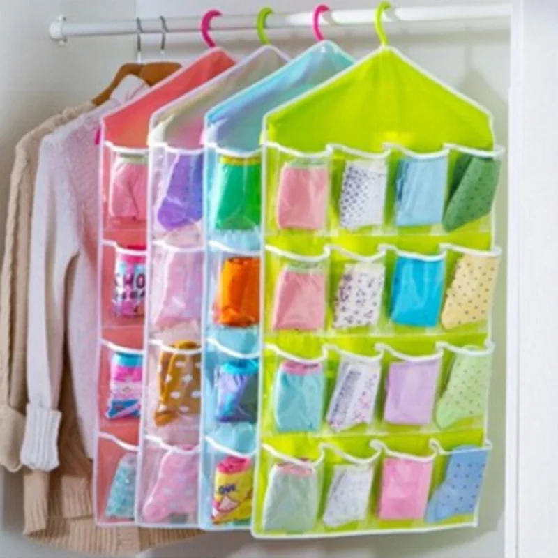 16 сетки пластиковый шкаф Домашняя одежда Нижнее белье хранения висит органайзер