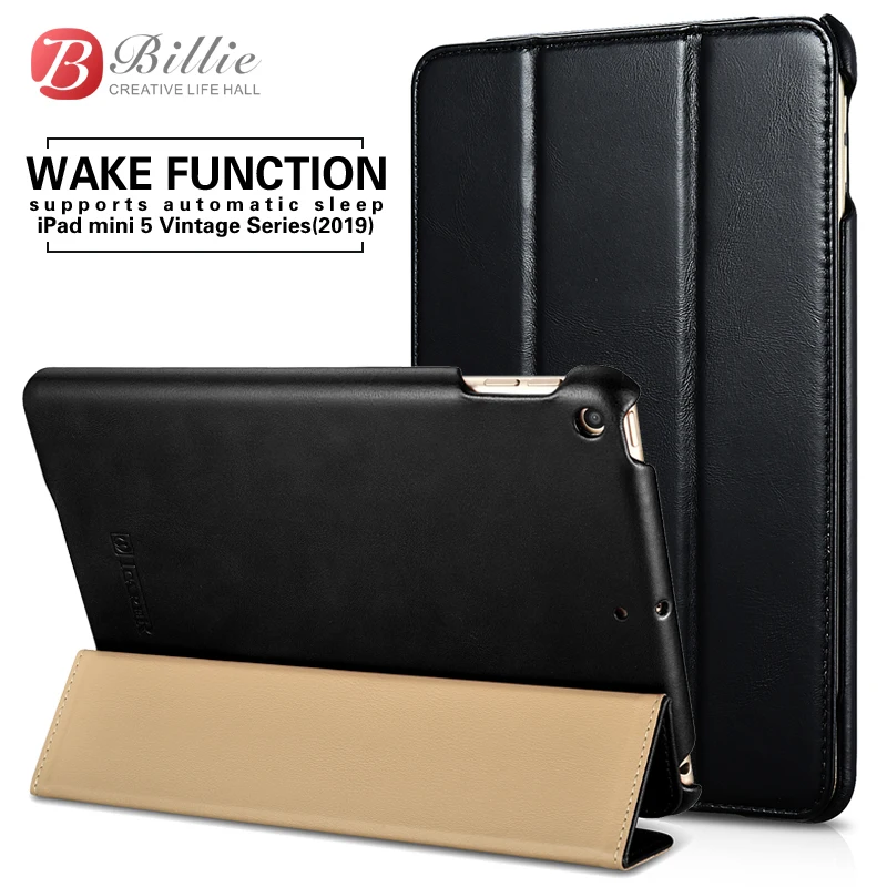 Luxury Genuine Leather Case For New iPad Mini 5 2019 Retro Cowhide Leather Tri-Fold Stand Cover For iPad Mini5 7.9'' Tablet Case