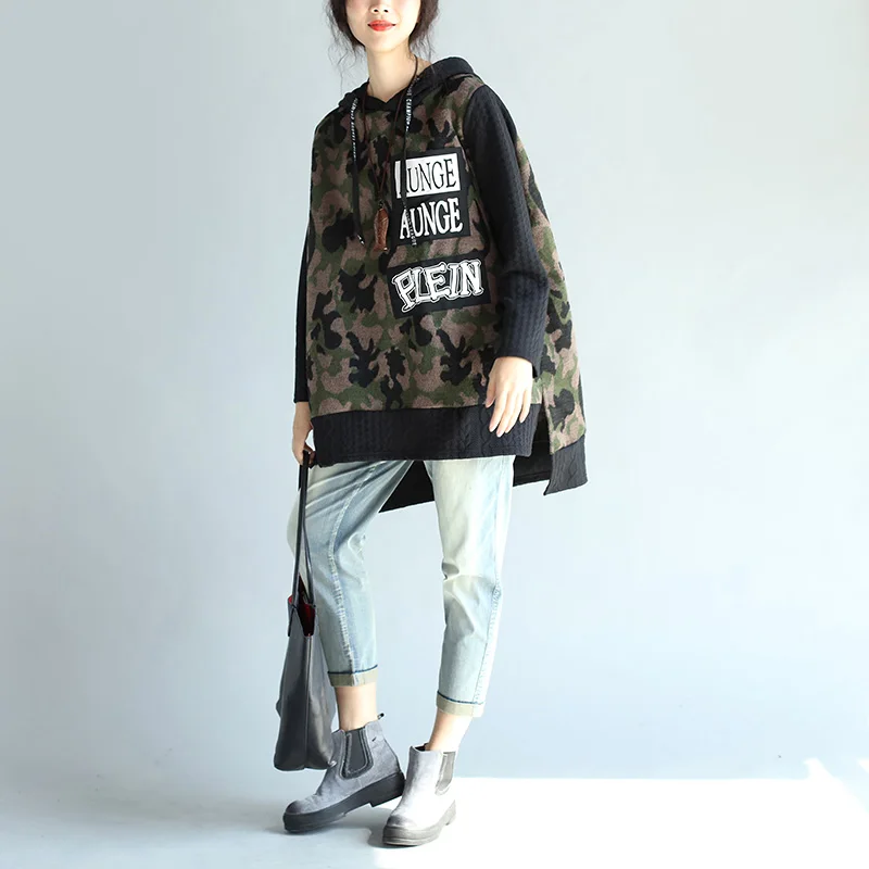Новинка 2017 года осень-зима BTS женские толстовки плюс толстый камуфляж oversize-худи 6XL