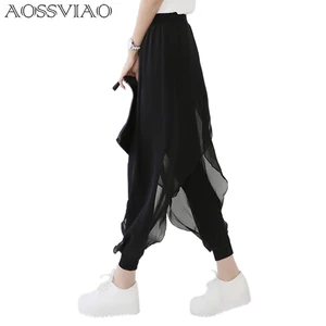 Летние женские повседневные свободные шифоновые шаровары, черные панталоны, 2021, лидер продаж