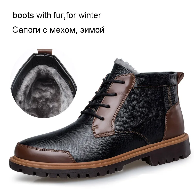 brown with fur Reetene/; сезон осень-зима; Плюшевые Мужские ботинки в стиле ретро; удобная брендовая Повседневная обувь; зимние ботинки из натуральной кожи; Zapatos De Invierno - Цвет: brown with fur