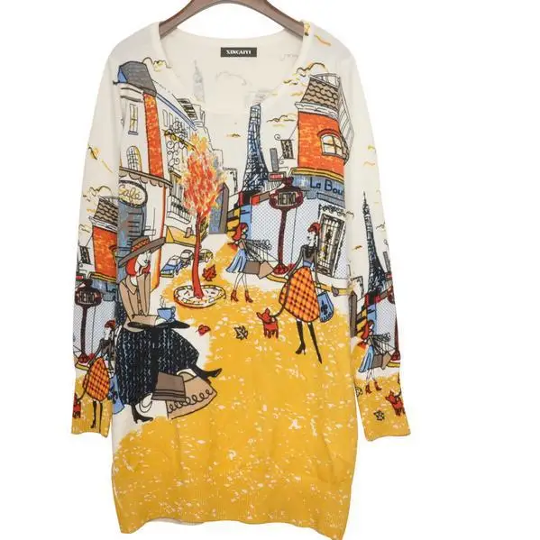 new spring women's print pullover sweater long design dress plus size loose fashion | Женская одежда