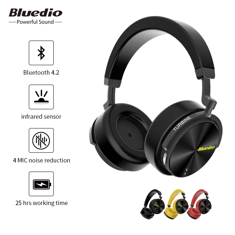 Bluedio T5S Active Шум отмена Беспроводной Bluetooth наушники Портативный гарнитура с