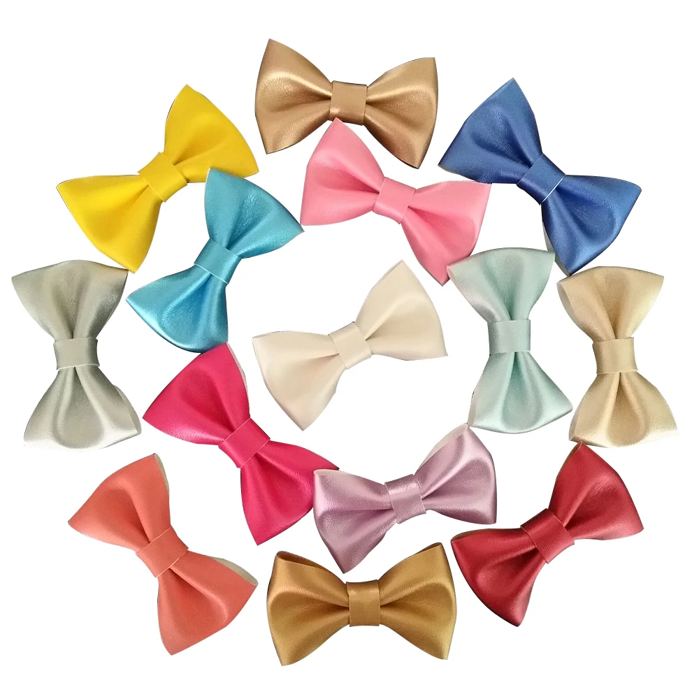 Банты для волос из искусственной кожи 2 8 дюйма металлический цвет кожаный бант