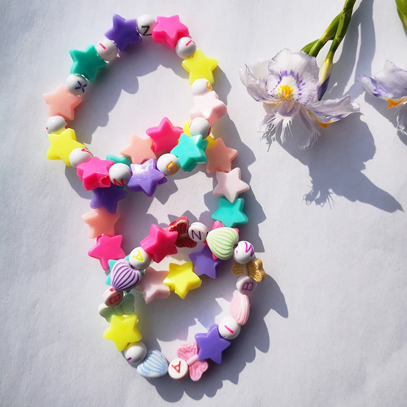 2019 Fashion Lovely Letter Bracelet For Child Children Gift Kid Jewelry Acrylic Candy Color Star Heart Bracelets | Украшения и