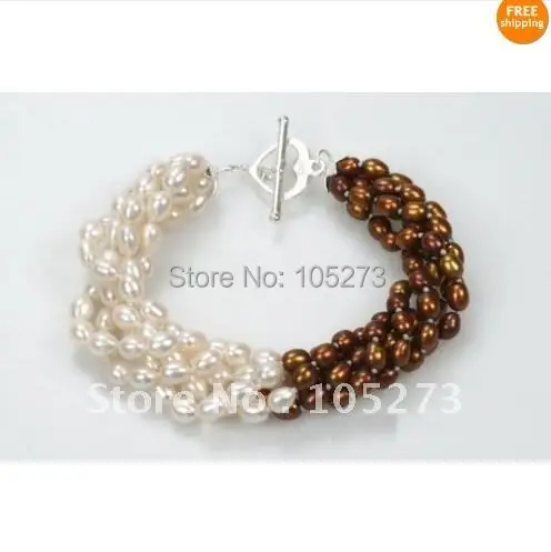 Очаровательный! Жемчужный браслет! шоколадный и белый культивированный