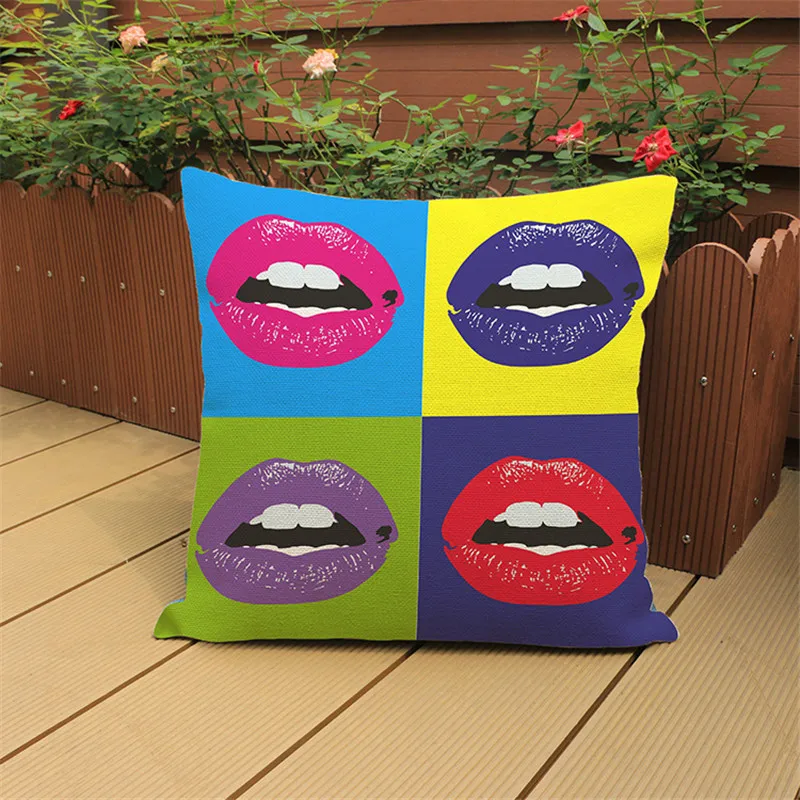 Подушечка-чехол Pop Art Telephone Sexy Lip Ice Cream из хлопка и льна.