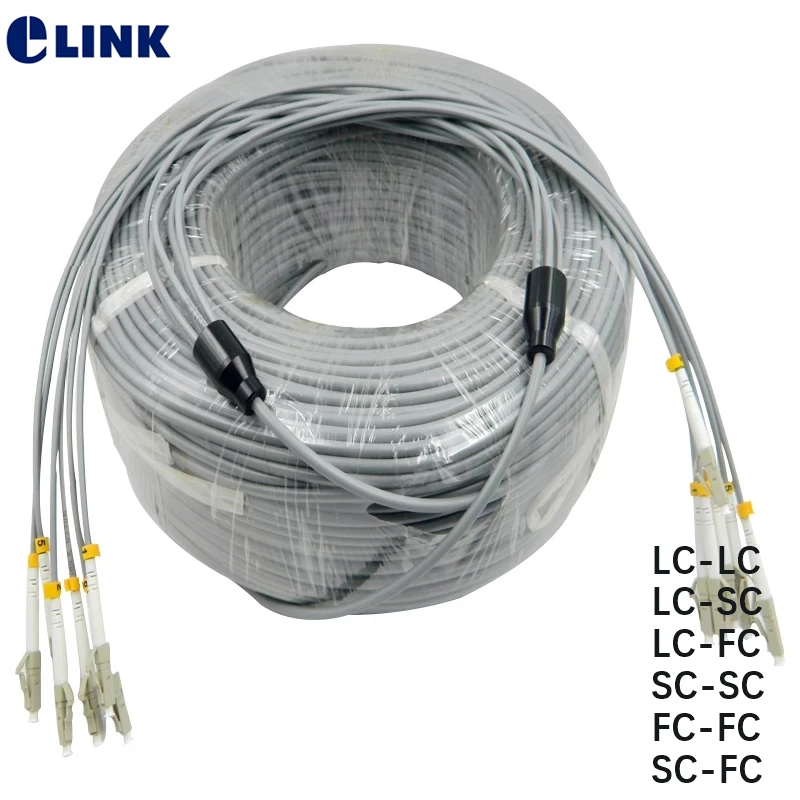 50mtr 6 core Armored fiber patchcords MM SC LC FC ST UPC Multimode 6 fibers Armored optical fibre jumper cable ELINK ftth patch