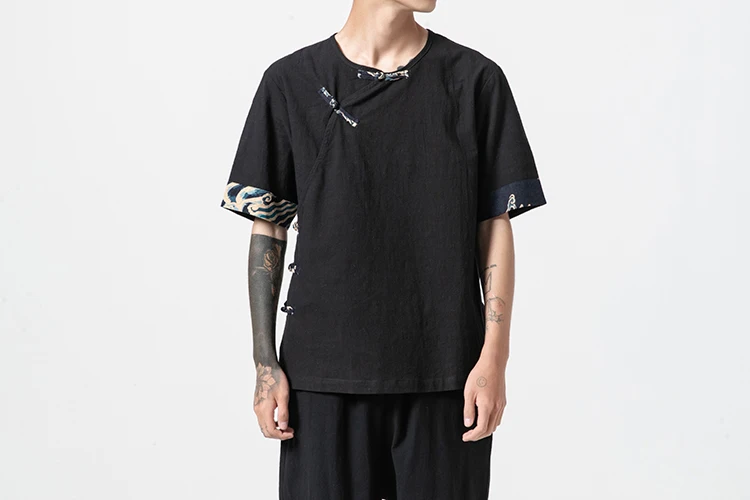 Sinicism Store мужские лоскутные футболки Harajuku уличная летняя хлопковая льняной Топ Мужская футболка в китайском стиле белые футболки