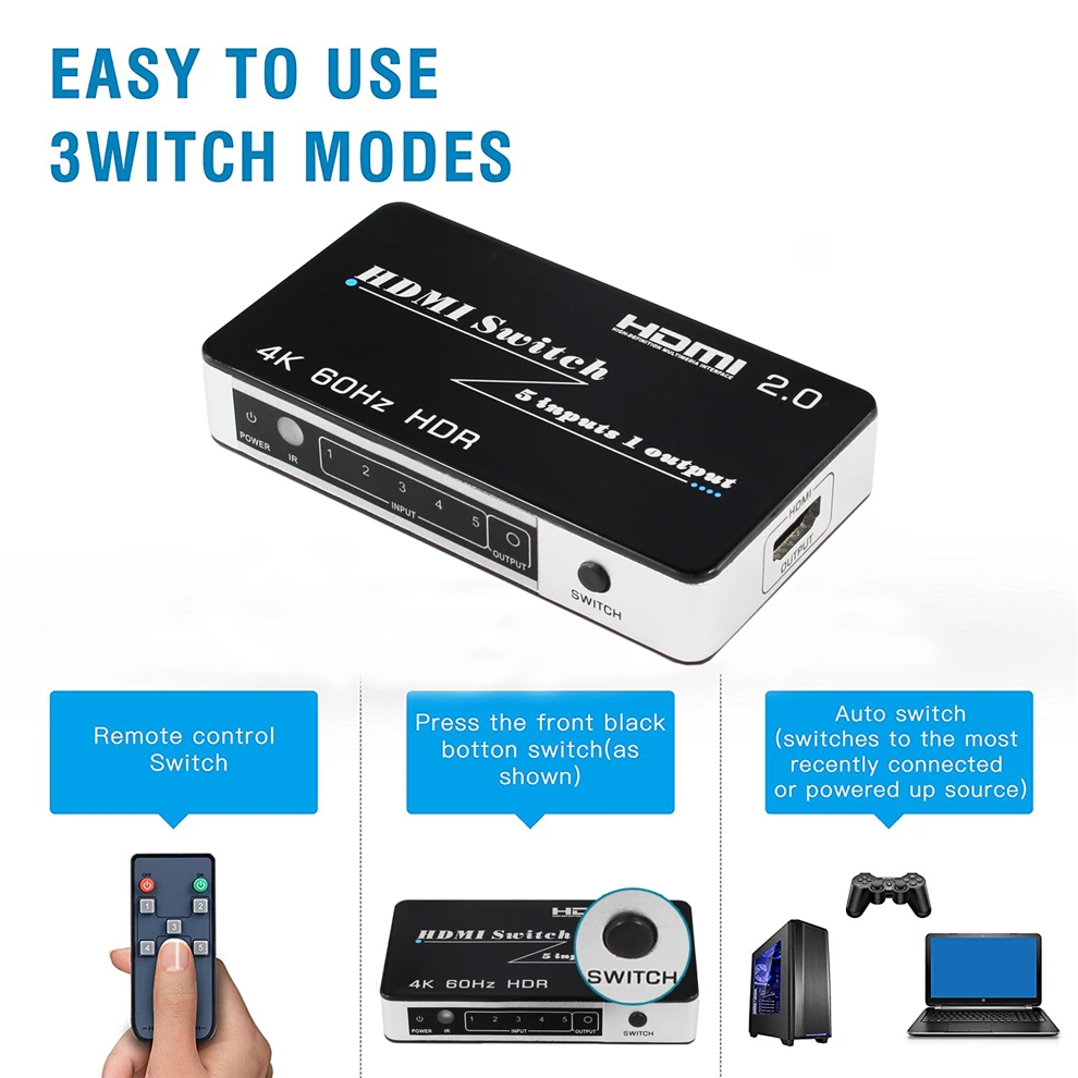 Мини HDMI 2 0 переключатель HDR HDCP 3x1 5x1 4K концентратор 3 / 5 портов для PS4 Pro|Кабели HDMI| |