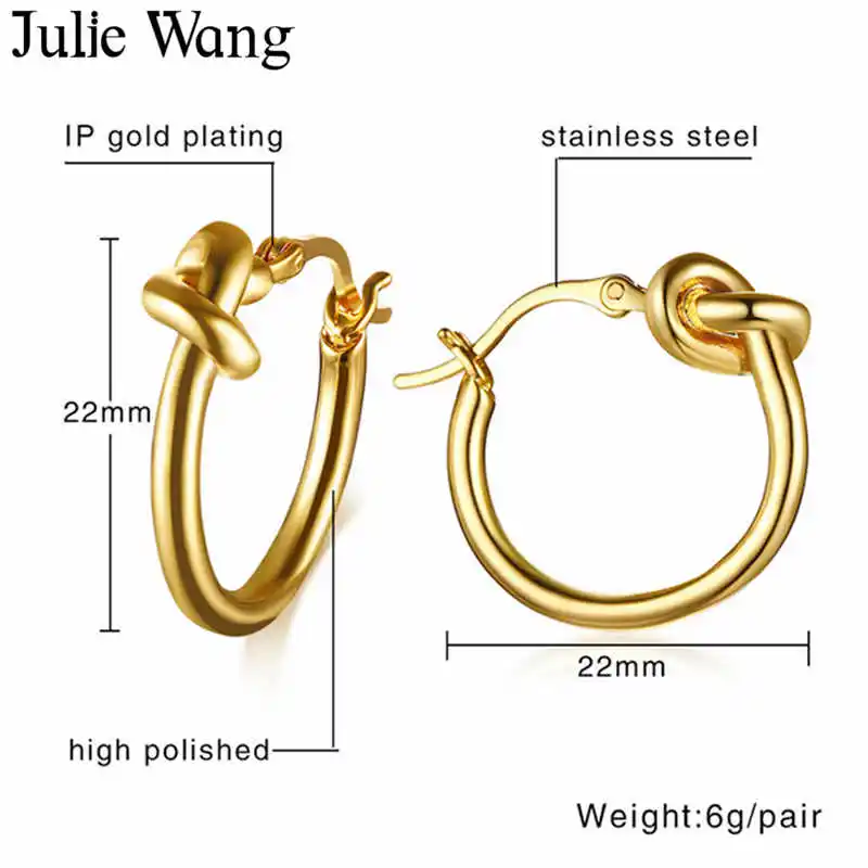 Женские серьги кольца Julie Wang из нержавеющей стали золотистые/Серебристые клипсы