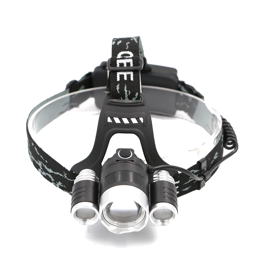Супер яркий 5000LM 1 * T6 + 2 R2 светодиодный налобный фонарь 4 режима светодиодная фара