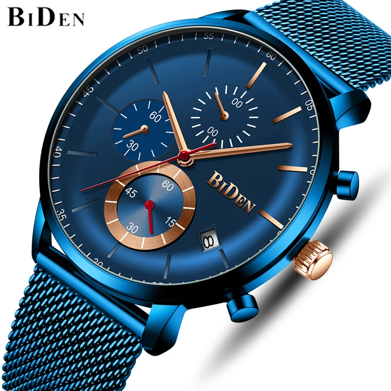 BIDEN мужские часы Топ люксовый бренд модные синие аналоговые кварцевые военные