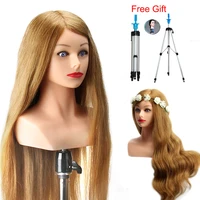 24 training head with shoulder high grade 80 real hair hairdressing head dummy nice manequim blonde long hair mannequin head