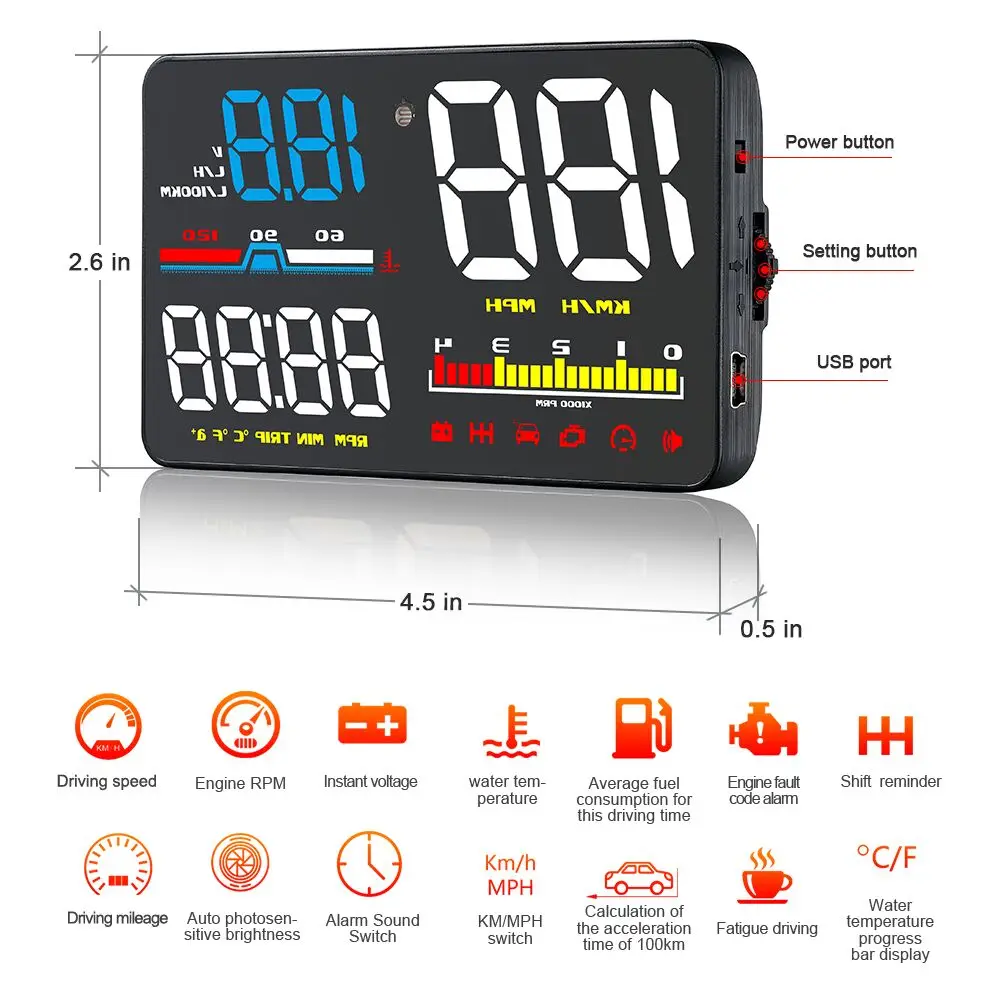 Dealcoo 5 дюймов OBD2 автомобильный HUD BOD2 головой вверх Дисплей проектор на лобовом