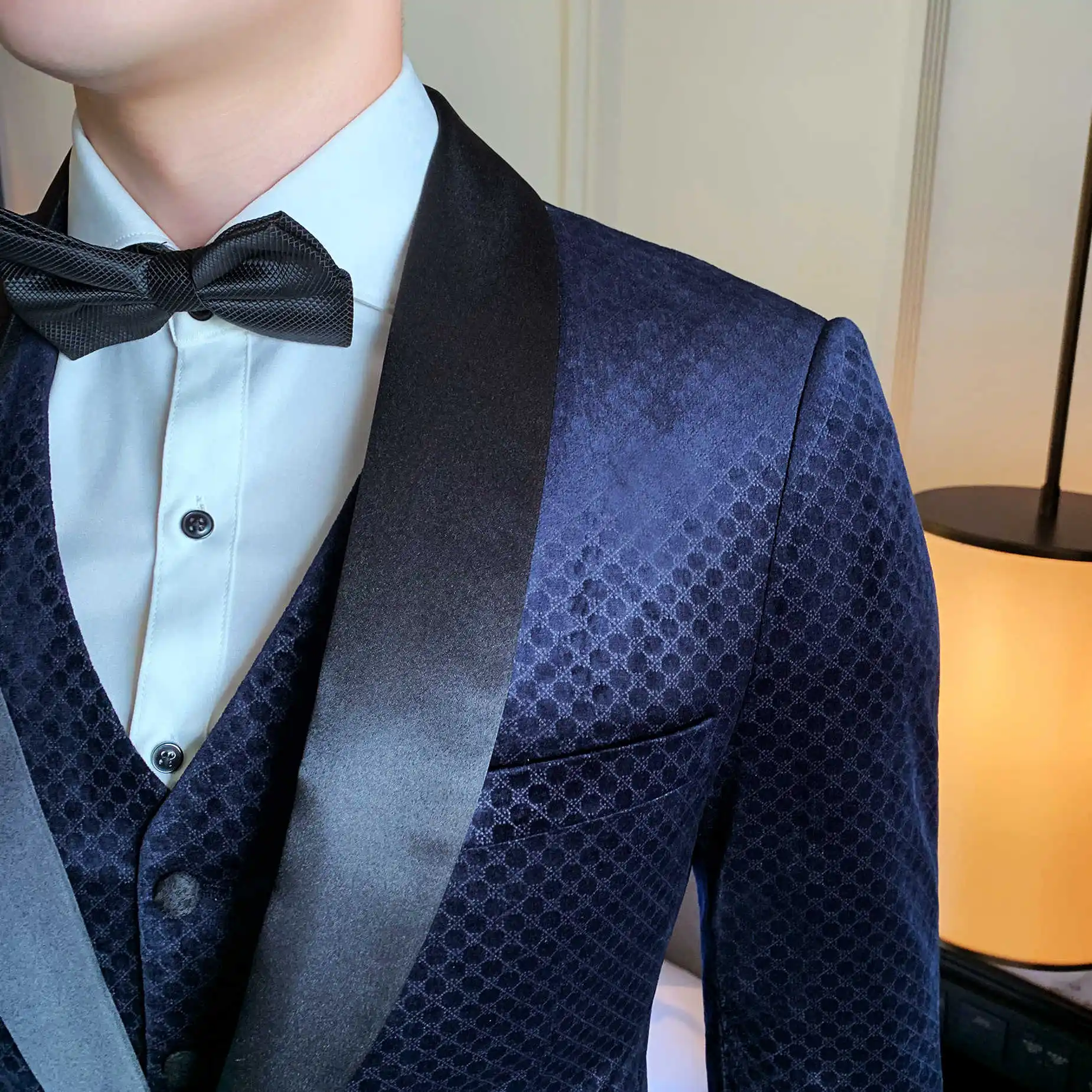 Heren Kostuums, деловой, офисный, бархатный костюм, осень, Traje Novio, 3 штуки, клетчатый, точечный дизайн, мужской костюм, Ретро стиль, мужской смокинг, костюм