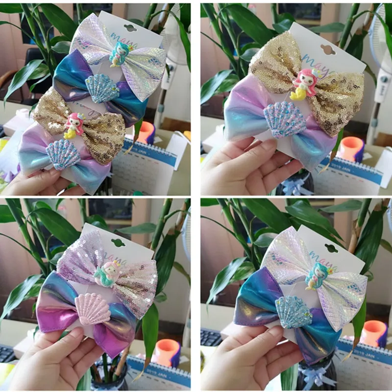 

3set/lot Charm Mermaid Shell Bangs Clip Girls Hair Accessories Hairpins Children Headwear Kids Hair Clips Headdress Set