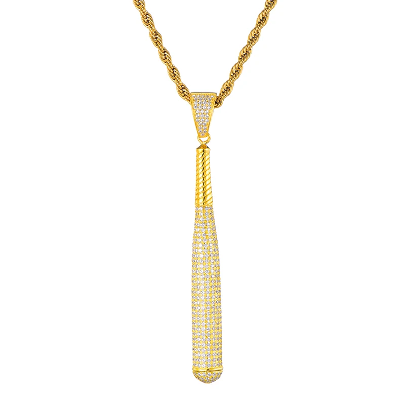 Iced Out Bling полностью Стразы медный канат цепочка бейсбольная летучая мышь кулон и