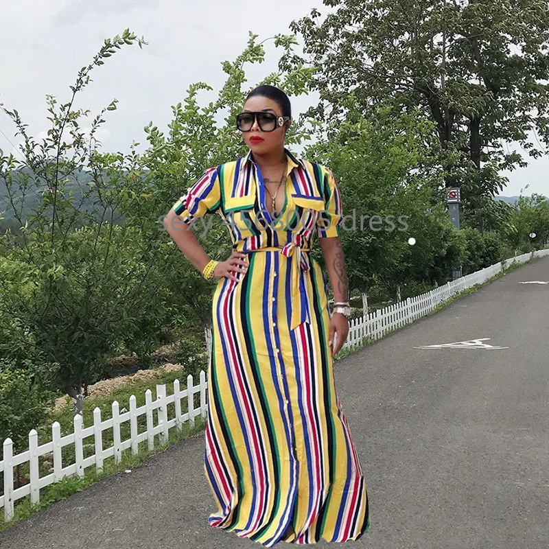 Осенние африканские платья для женщин robe femme africain длинная полосатая рубашка