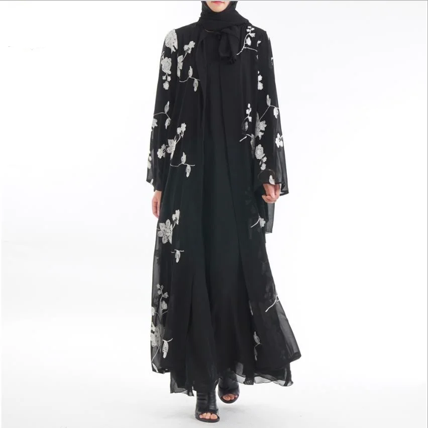 Мусульманское платье для взрослых с цветочной вышивкой abaya арабское