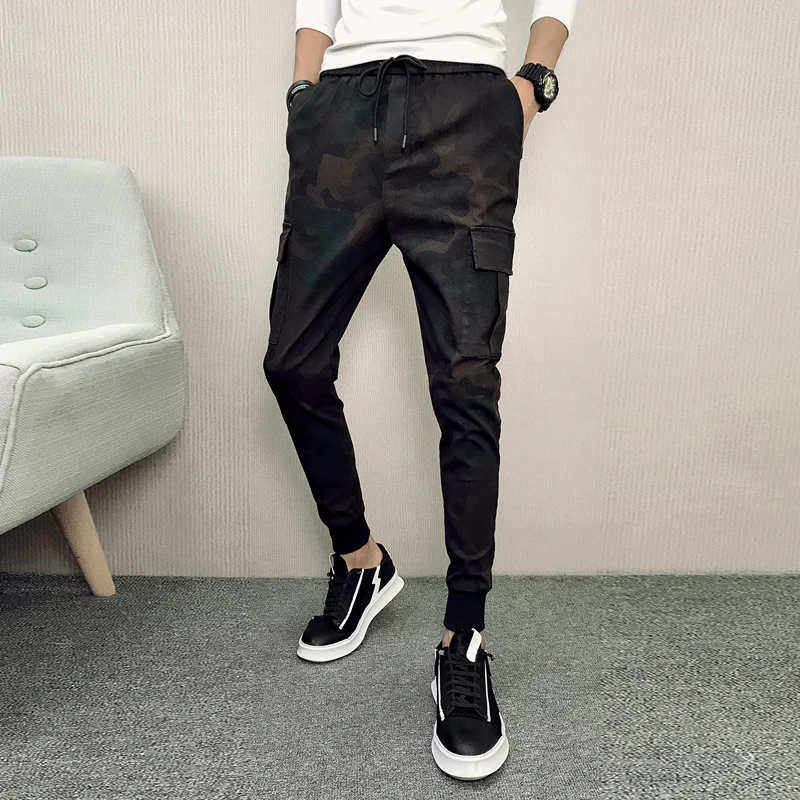 Модная Корейская Slim Fit Брюки Для мужчин Фирменная Новинка боковые карманы штаны