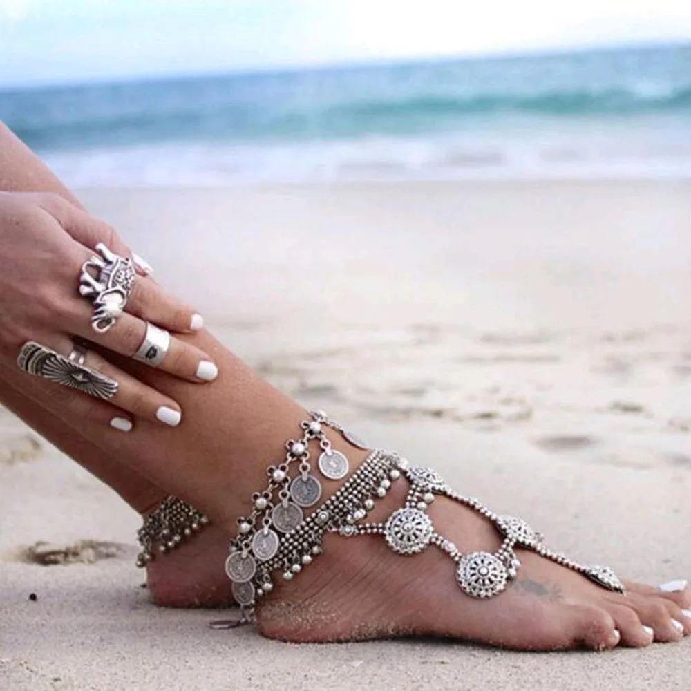 Женские вечерние браслеты FAMSHIN серебристые богемные с металлическими кисточками