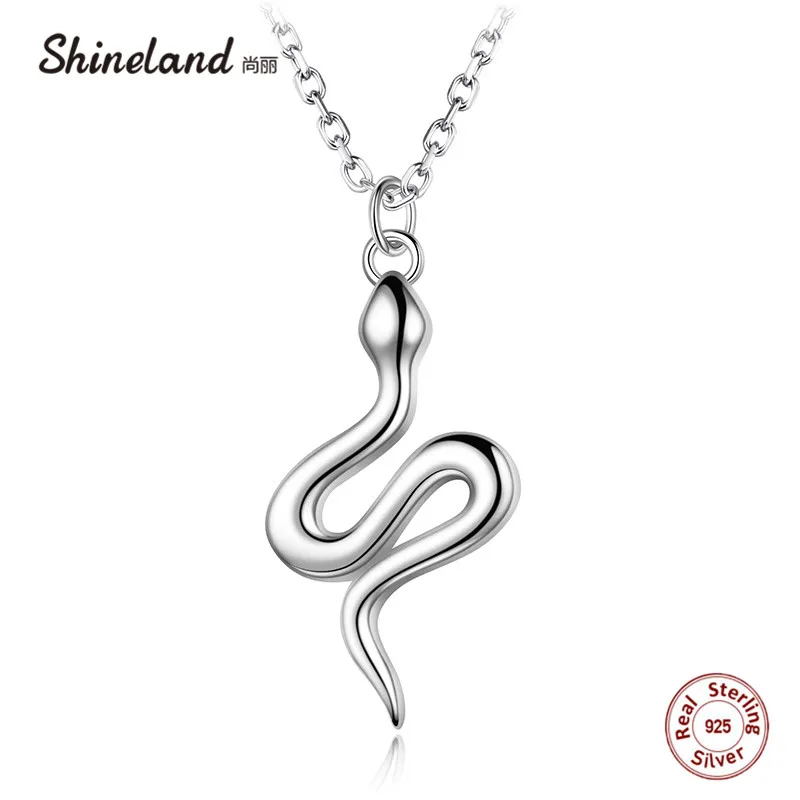 

Shineland 2021 Statement Animal Snake Shape Pendants Real 925 Sterling Silver Necklace for Women Men Fashion Party Jewelry Gift
