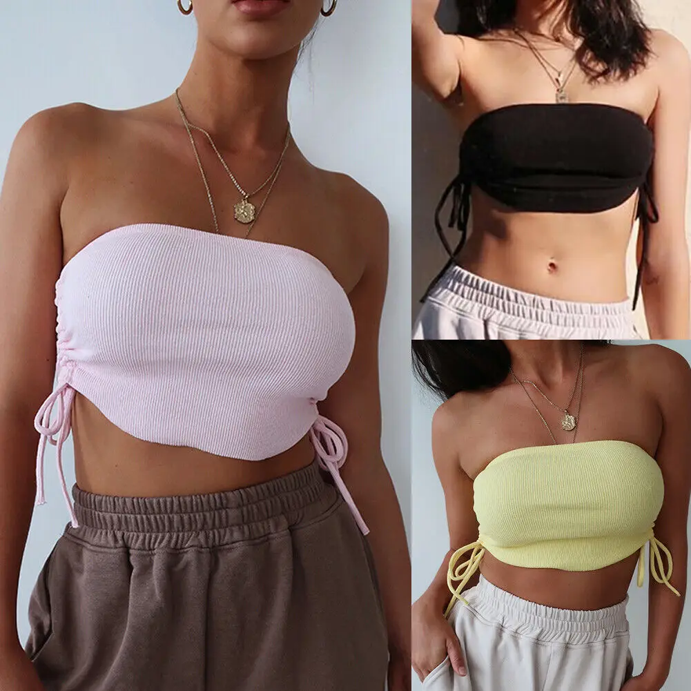 Женский трикотажный Топ без бретелек Bralette с бантом боковым регулированием на