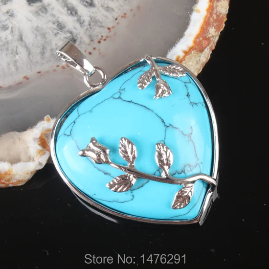 Горячий синий камень Howlite бусина в форме сердца инкрустированные цветочные