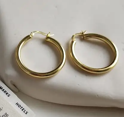 gold MLKENLY,, 925 пробы, серебряные, золотые, серебряные обручи, серьги, минималистичные, толстая трубка, круглые кольца, серьги для женщин, серьги - Окраска металла: gold