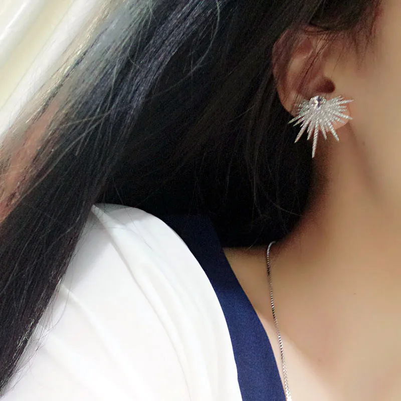 Серьги гвоздики женские с фианитом в форме подсолнуха|fashion stud earrings|stud earringsstone earrings