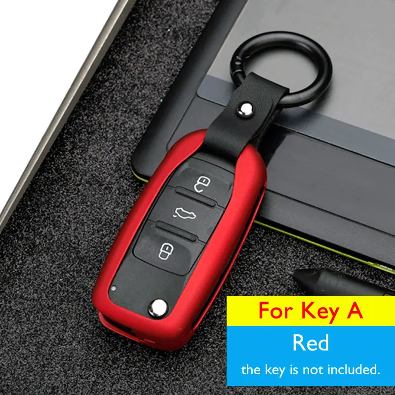 A Red Чехол для ключей автомобиля из сплава для VW Volkswagen Golf Passat Polo Skoda Octavia SEAT Ibiza 6J Ateca чехол дистанционного брелока брелок защитная сумка - Название цвета: A Red
