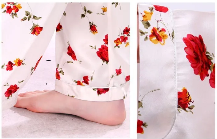 The new large code long-sleeved home furnishing service 100% silk women's two piece set