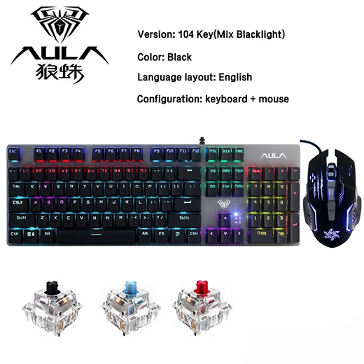 Keyboard mouse Игровая механическая клавиатура синий красный переключатель 104key анти-ореолы светодиодный/микс с подсветкой светодиодный USB RU/US Проводная клавиатура для геймера ПК ноутбука - Цвет: Keyboard mouse